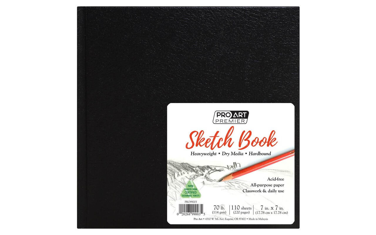 Pro Art Premium Sketch Book 7"x7" 110 sheets, 70#, Hard Cover, Sketch Book, Sketchbook, Drawing Pad, Drawing Paper, Art Book, Paper, Sketchbook for